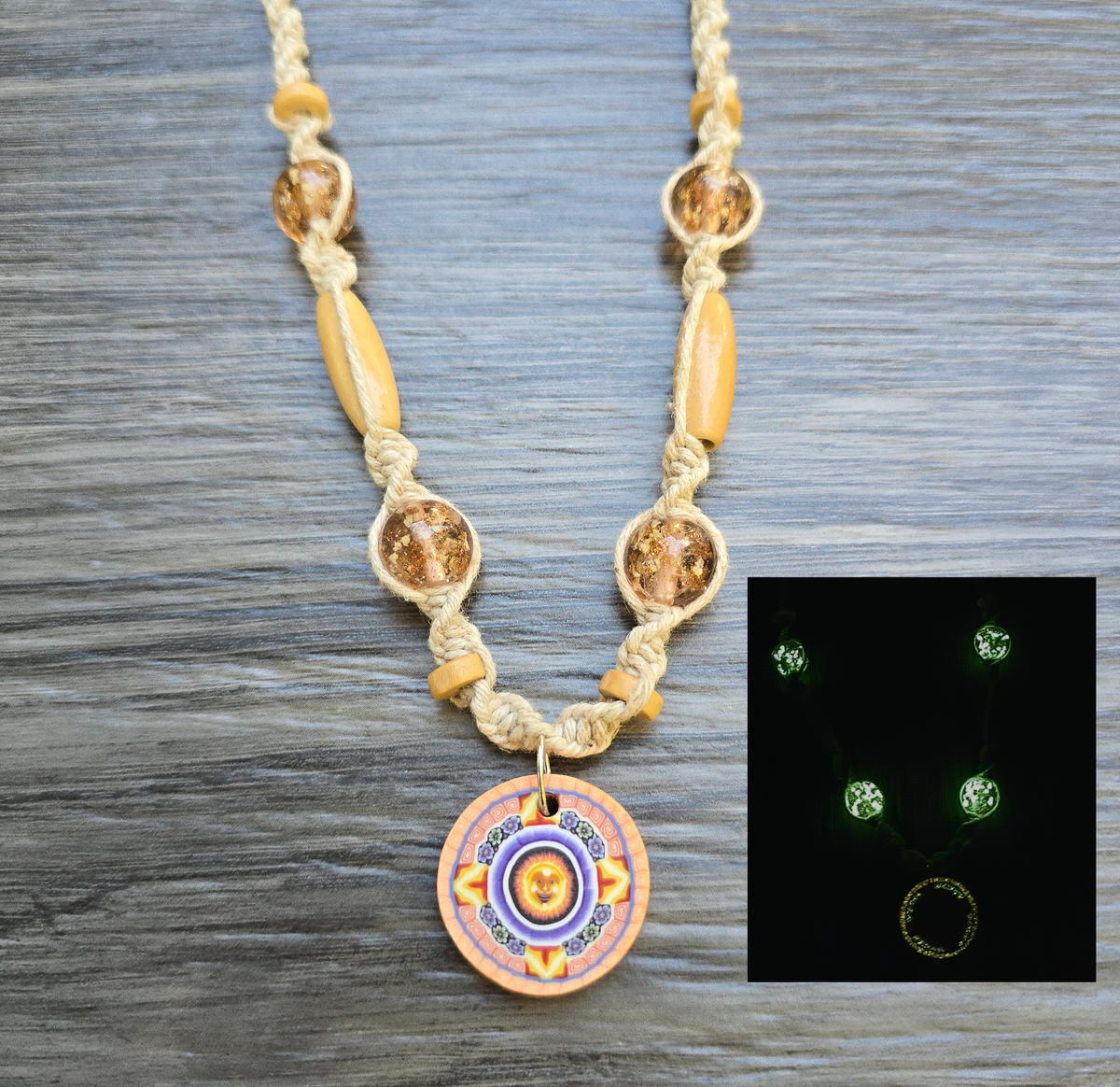 Glass Glow in the Dark Hemp Necklaces