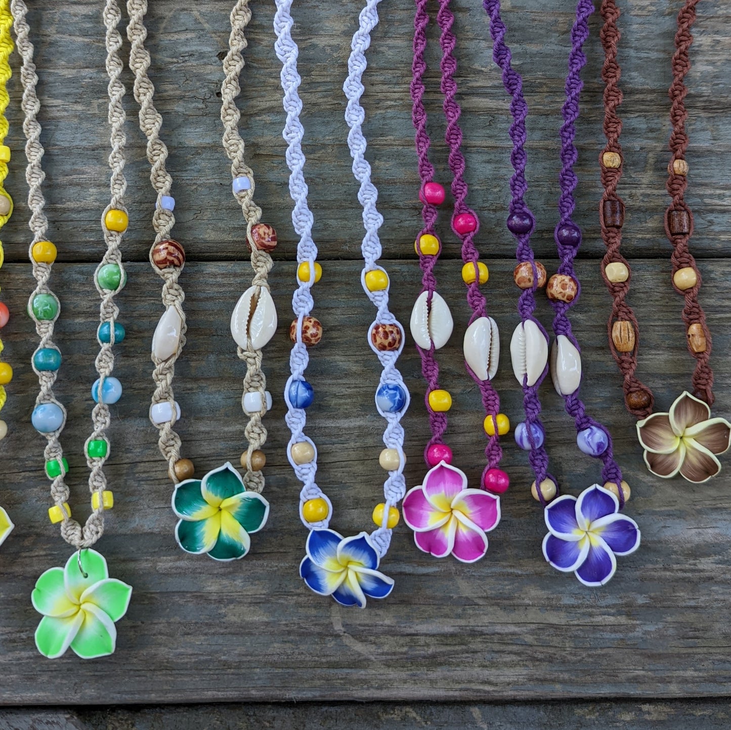 Plumeria Flower Hemp Necklaces 18"