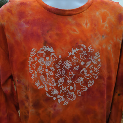 Fall Heart Adult Ice Dye Long Sleeve Crewneck