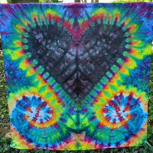 Black Heart Rainbow Spiral Ice Dye 48"x48" Tapestry