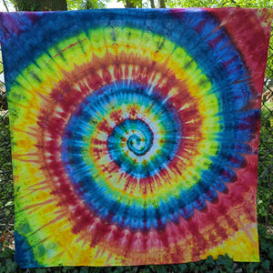 Red Rainbow Spiral Ice Dye 48"x48" Tapestry