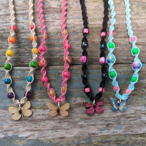 Wood Butterfly Hemp Necklaces