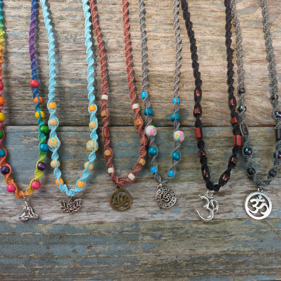 Lotus Ohm Yoga Hemp Necklaces