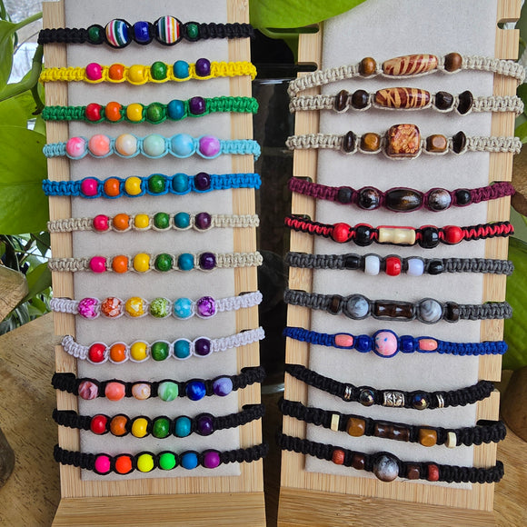 Rainbow and Neutral Hemp Bracelets