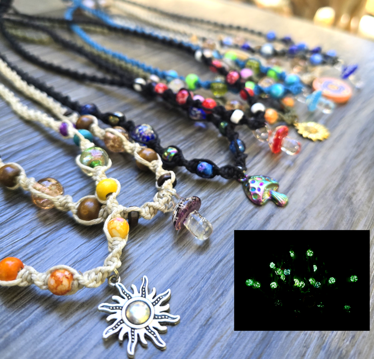 Glass Glow in the Dark Hemp Necklaces