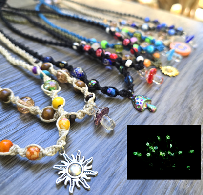 Glass Glow in the Dark Hemp Necklaces