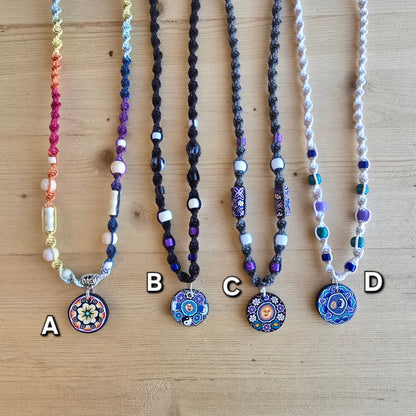 Fimo Mushroom & Disc Hemp Necklaces