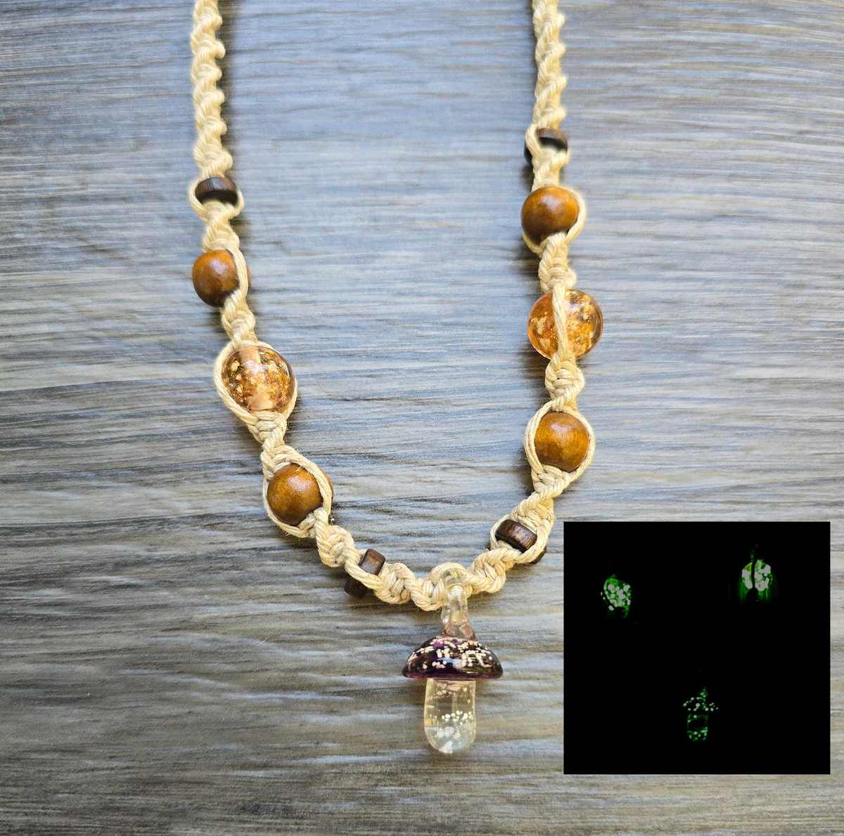 Glass Glow in the Dark Hemp Necklaces