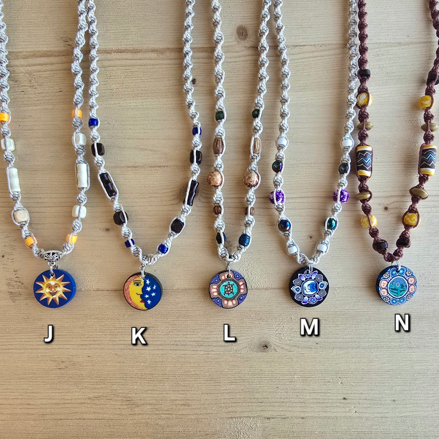 Fimo Mushroom & Disc Hemp Necklaces