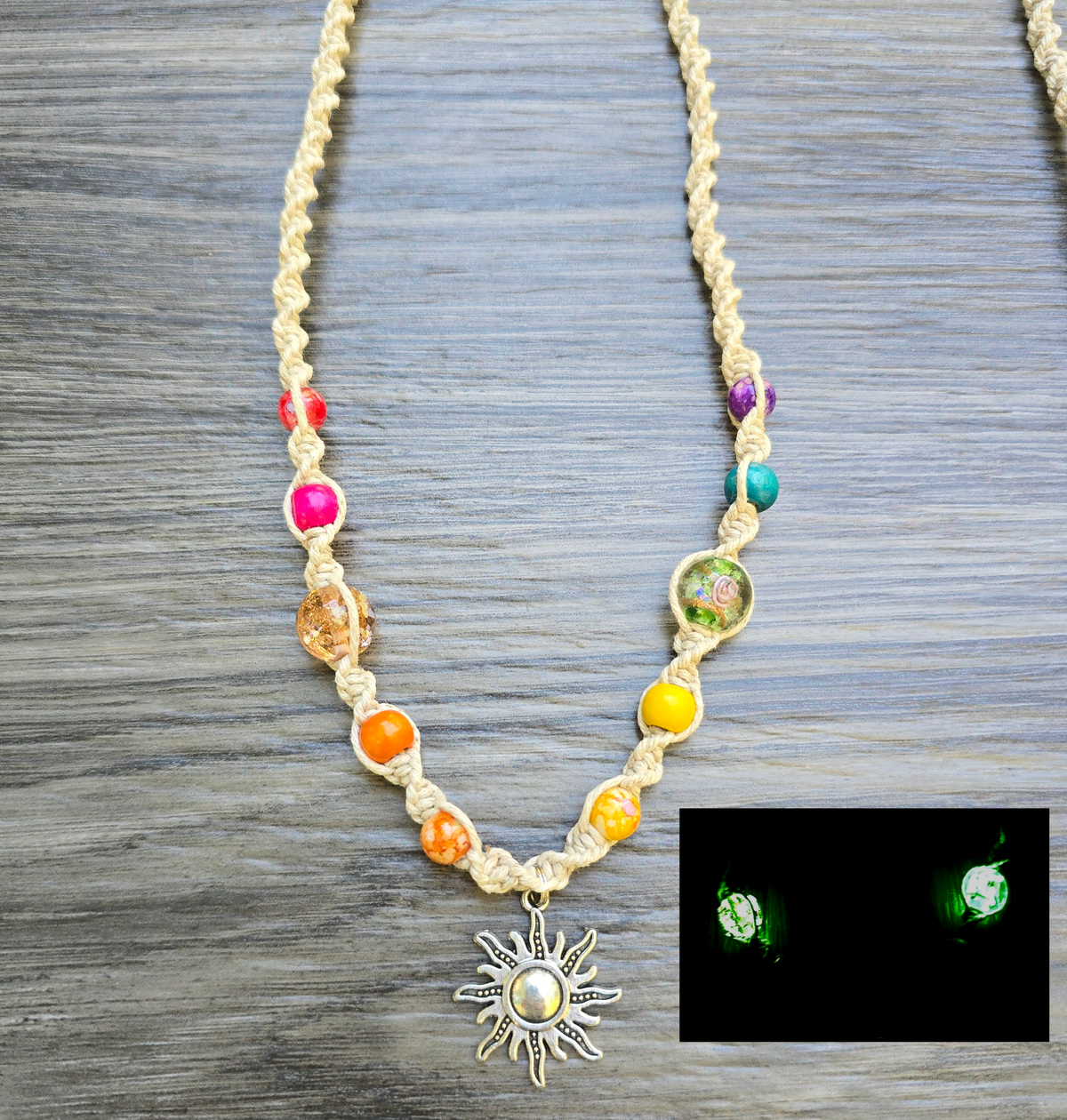 Glass Glow in the Dark Hemp Necklaces