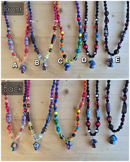 Fimo Mushroom & Disc Hemp Necklaces