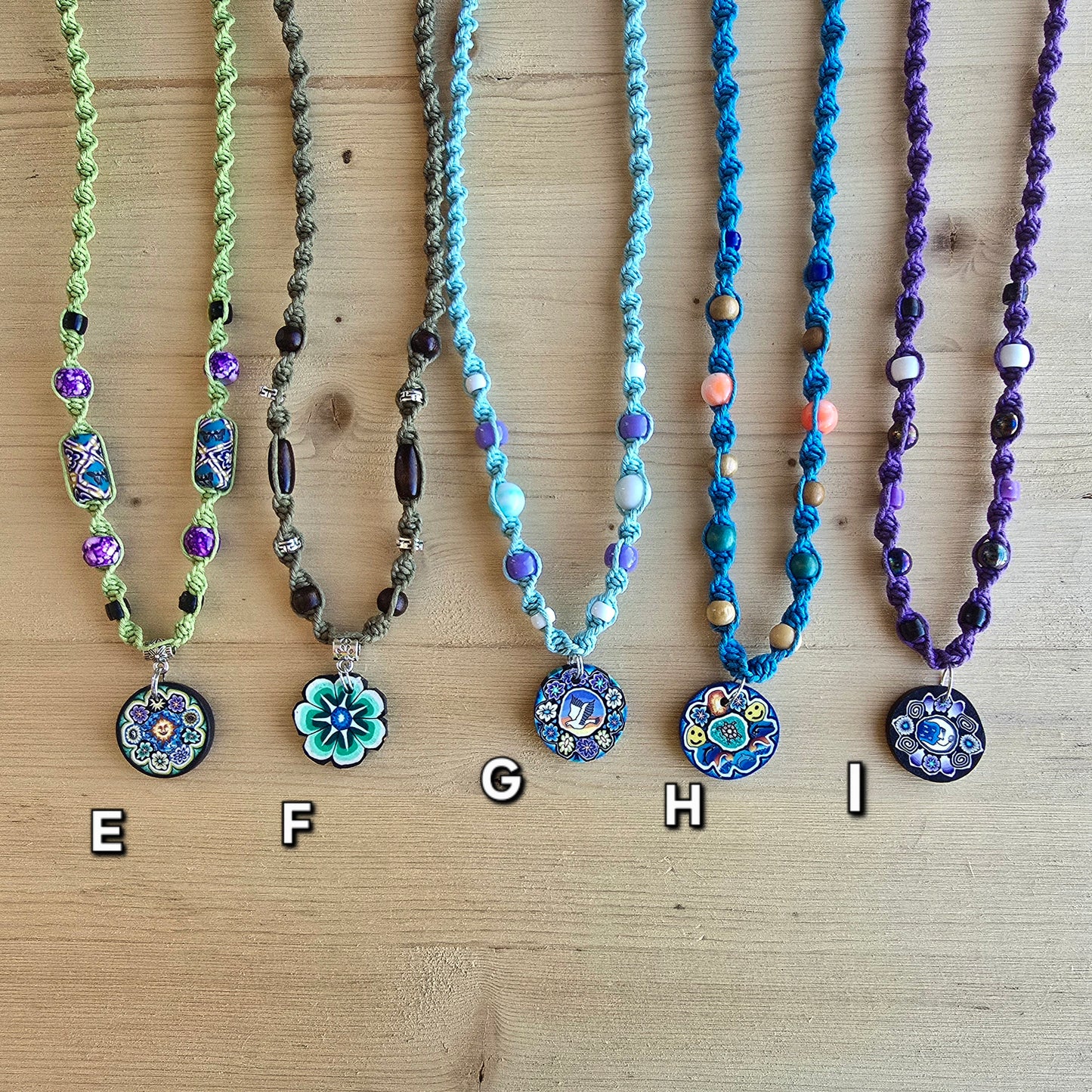 Fimo Mushroom & Disc Hemp Necklaces