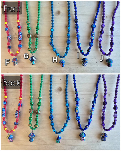 Fimo Mushroom & Disc Hemp Necklaces
