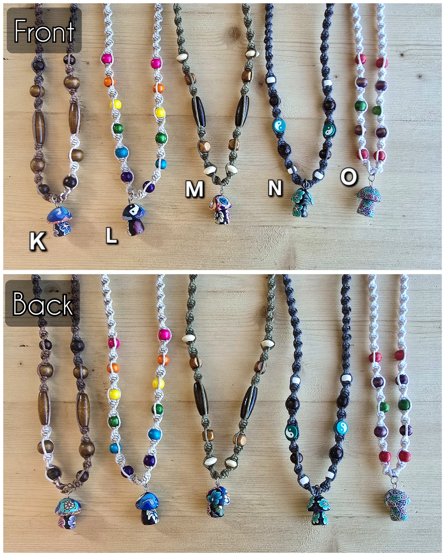 Fimo Mushroom & Disc Hemp Necklaces