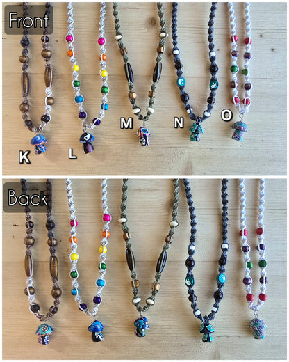 Fimo Mushroom & Disc Hemp Necklaces