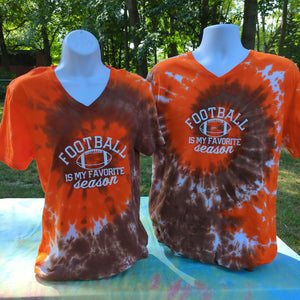 Football is my Favorite Season Brown & Orange Hurricane Spiral Adult T-Shirt