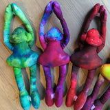 Tie Dye Monkey Plushies with Velcro Hands/Feet