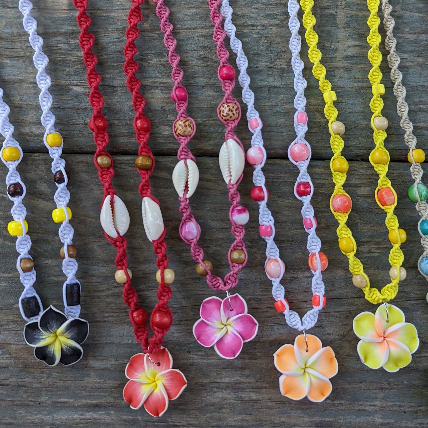 Plumeria Flower Hemp Necklaces 18"