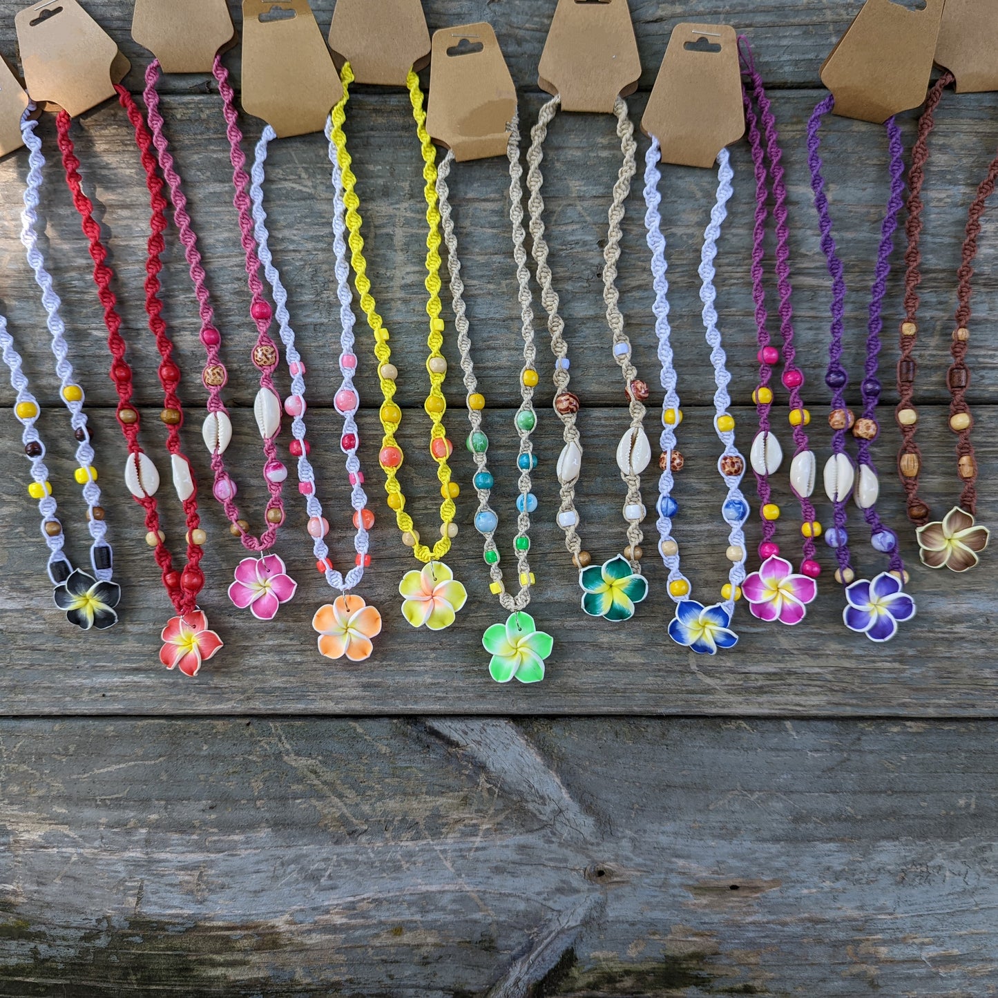 Plumeria Flower Hemp Necklaces 18"