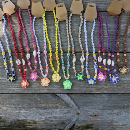Plumeria Flower Hemp Necklaces 18"