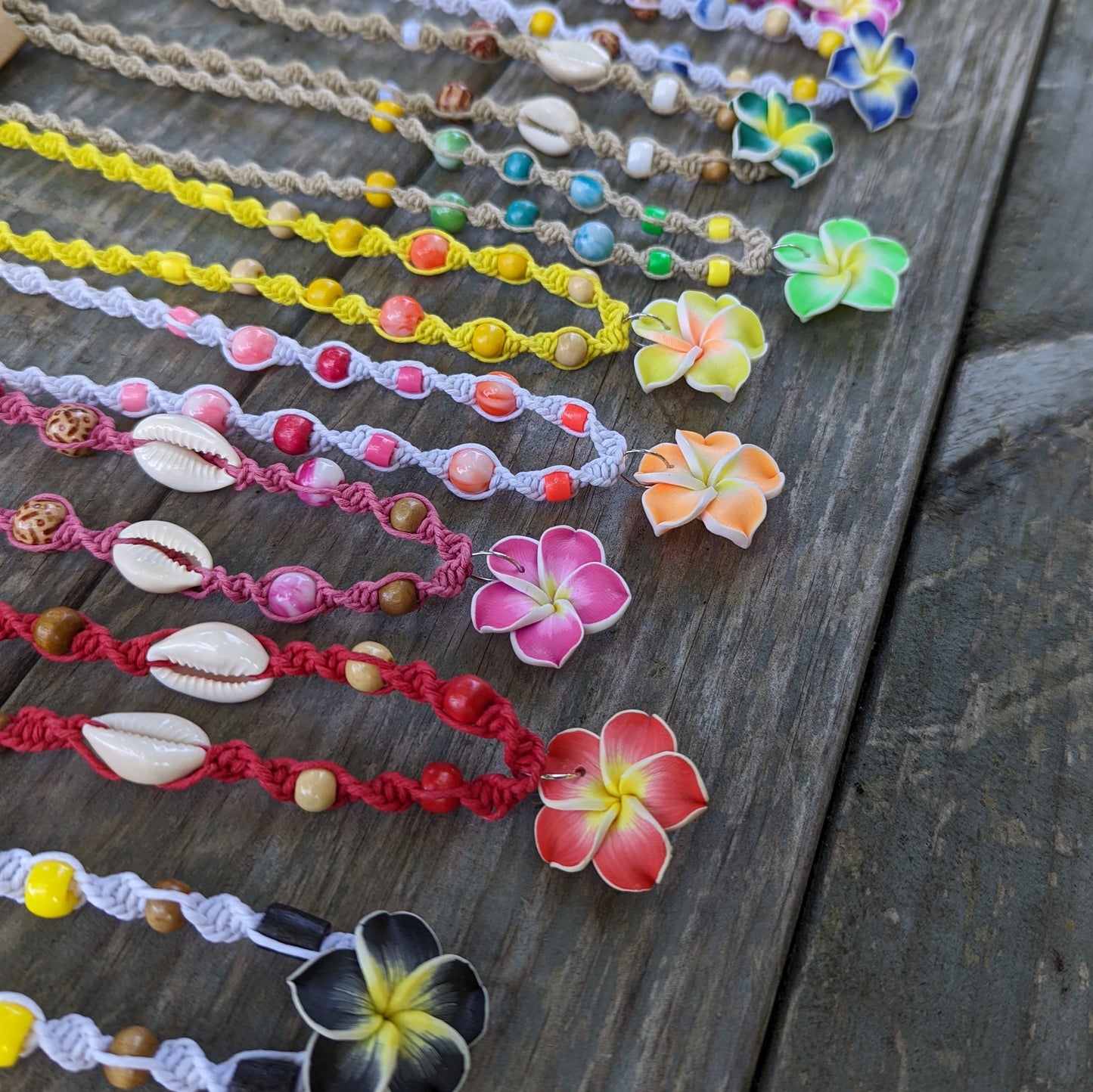 Plumeria Flower Hemp Necklaces 18"