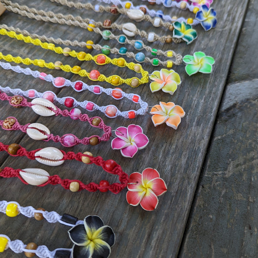 Plumeria Flower Hemp Necklaces 18"